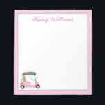 Bloc-note Pink Personnalisé Nom du panier de golf<br><div class="desc">Une charmante voiturette de golf unique — rose et vert — fait avec goût — prête à courir le terrain — le bloc-notes. C'est un grand cadeau pour tous les amateurs de golf — fun / attrayant / unique. Personnalisez-le avec votre nom. Si vous avez des questions de design ou...</div>