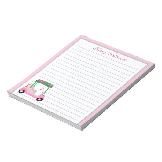 Bloc-note Pink Personnalisé Panier de golf Nom Linked (Tourné)