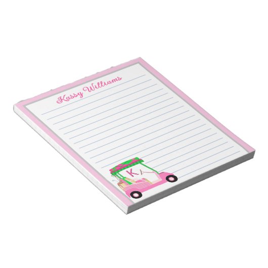 Bloc-note Pink Personnalisé Panier de golf Nom Linked (Incliné)
