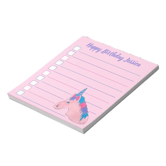 Bloc-note Pink Purple Magique Cheval Unicorn fête d'annivers (Tourné)