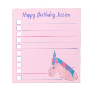 Bloc-note Pink Purple Magique Cheval Unicorn fête d'annivers