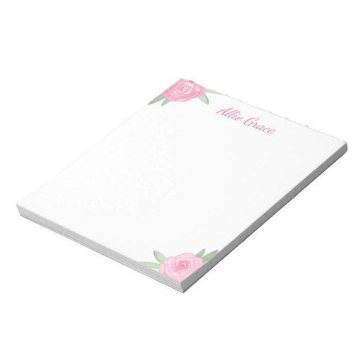 Bloc-note Pink Rose Floral Notepad - Personalized Name (Tourné)