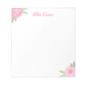 Bloc-note Pink Rose Floral Notepad - Personalized Name (Devant)