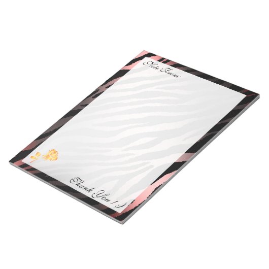 Bloc-note Pink Silver Modern Floral Tiger Ajouter Votre Text (Incliné)