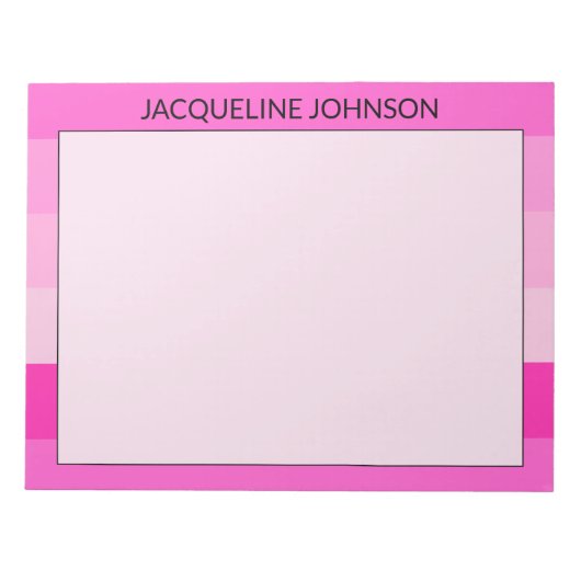 Bloc-note Pink Stripes Modern & Feminum Nom du monogramme (Devant)
