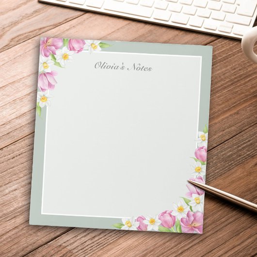 Bloc-note Pink Tulips & Daffodils Spring Flowers Notepad