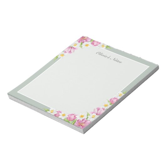 Bloc-note Pink Tulips & Daffodils Spring Flowers Notepad (Tourné)