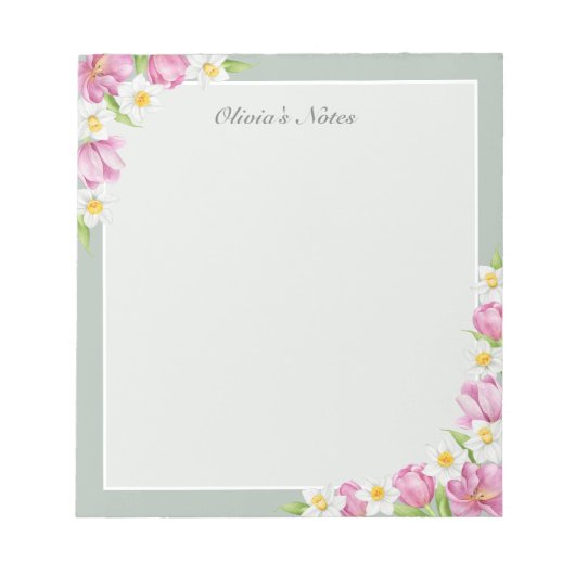 Bloc-note Pink Tulips & Daffodils Spring Flowers Notepad (Devant)