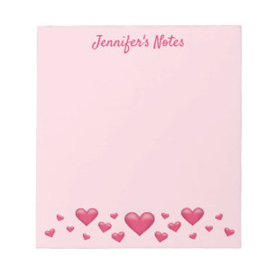 Bloc-note Pink Valentine's Day Hearts & Custom Text