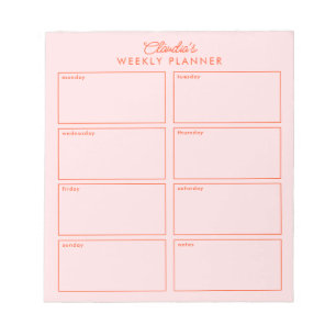 Bloc-note Pink Weekly Planner + Liste des notes à faire