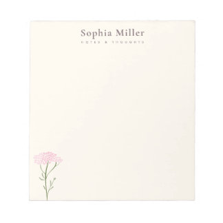 Bloc-note Pink Yarrow Wildflower Personalized Botanical