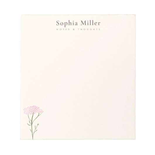 Bloc-note Pink Yarrow Wildflower Personalized Botanical (Devant)