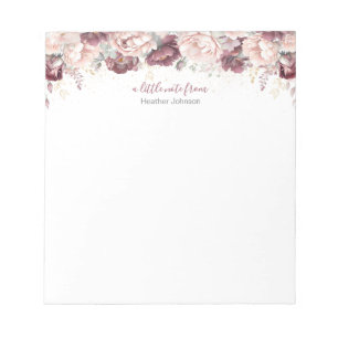 Bloc-note Pivoine et Rose Burgundy Blush sur mesure