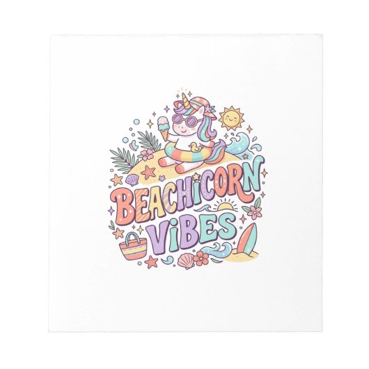 Bloc-note Plage de Licorne Vibes Fantaisiste Fond Blanc (Devant)