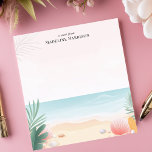 Bloc-note Plage tropicale Palm Trees Océan Nom personnalisé<br><div class="desc">Rêvez de paradis avec ce bloc-notes tropical personnalisé. L'aménagement comprend une scène de plage sereine avec du sable, des vagues douces, des coquillages et des frondes de palmiers luxuriantes. Les couleurs douces et apaisantes créent une ambiance relaxante. Ajoutez votre propre texte personnalisé pour rendre ce bloc-notes unique. Parfait pour la...</div>