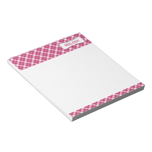 Bloc-note Plaid blanc et rose personnalisable (Incliné)