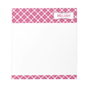 Bloc-note Plaid blanc et rose personnalisable