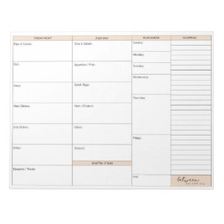 Bloc-note Plan de menu Entre Carpools Shabbos