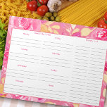 Bloc-note Plan de repas hebdomadaire et liste d'épicerie - F<br><div class="desc">Design floral rose et jaune aquarelle avec planificateur de repas hebdomadaire et liste d'épicerie. Joli rose et feuillage encadrent ce bloc de 40 pages,  chacun imprimé avec de l'espace pour écrire vos repas pour tous les jours de la semaine,  des notes supplémentaires et une liste d'épicerie à deux colonnes.</div>