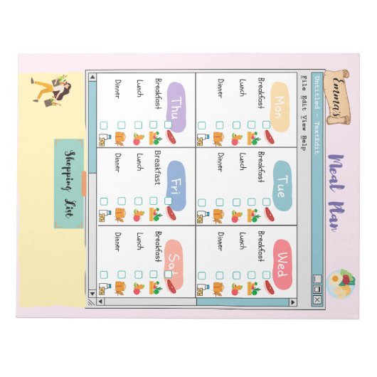 Bloc-note Plan de repas personnalisé pour enfants + case à c (Devant)
