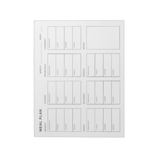 Bloc-note Plan de repas Planificateur hebdomadaire (Tourné)
