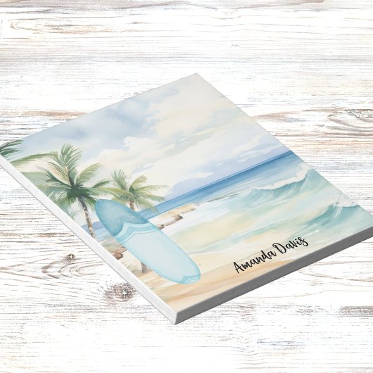 Bloc-note Planche de surf plage tropicale palmiers