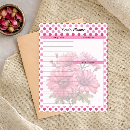 Bloc-note Planificateur annuel à fleurs roses