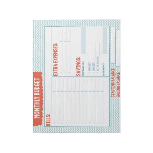Bloc-note Planificateur budgétaire mensuel Turquoise et Cora (Tourné)