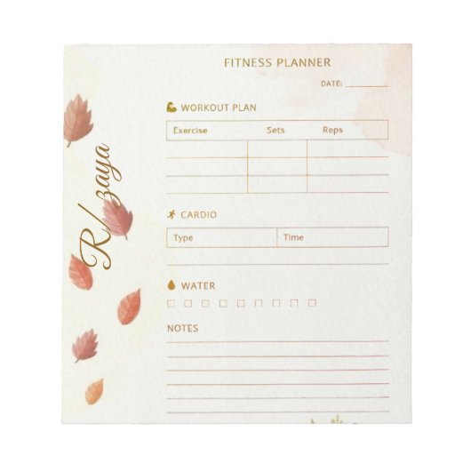 Bloc-note Planificateur classique or pastel mignon feuilles (Devant)