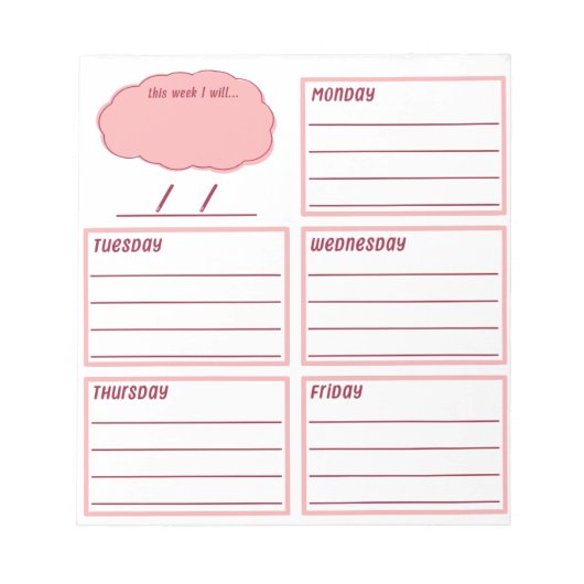 Bloc-note Planificateur de 5 jours (Devant)