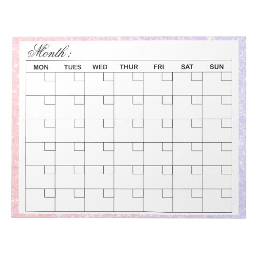 Bloc-note Planificateur de calendrier mensuel élégant (Devant)