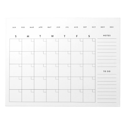 Bloc-note Planificateur de calendrier mensuel minimal vide (Devant)
