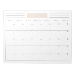 Bloc-note Planificateur de calendrier mensuel vierge simple