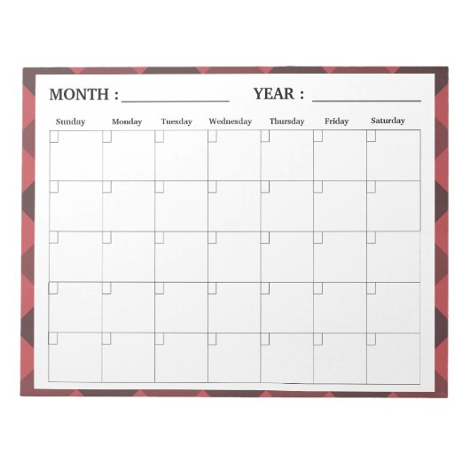 Bloc-note Planificateur de calendrier vierge mensuel élégant (Devant)