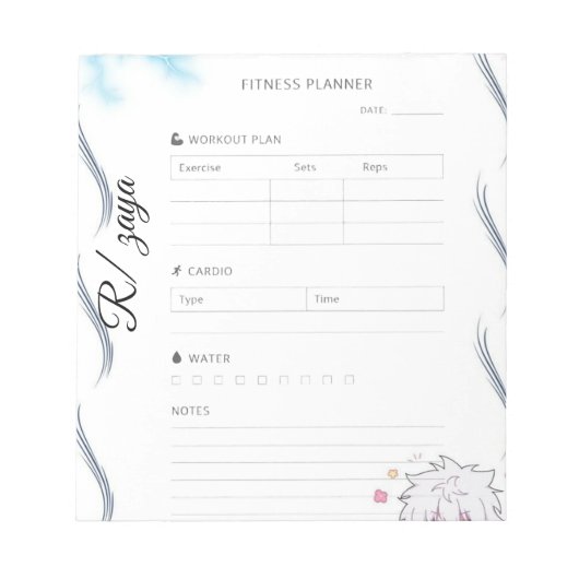 Bloc-note Planificateur de Fitness mignon Blanc et Noir (Devant)