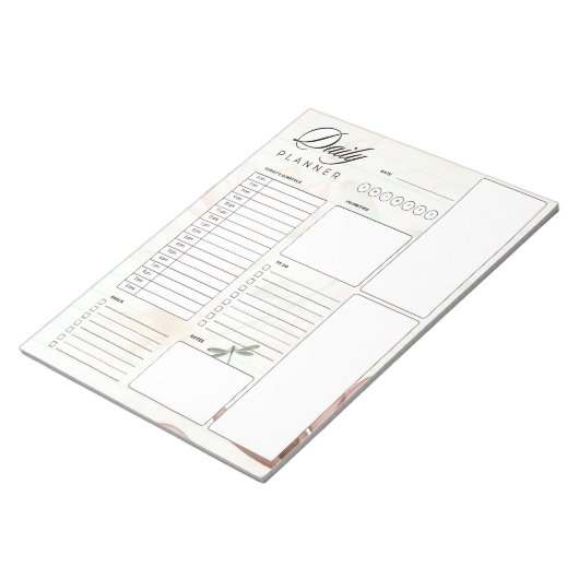 Bloc-note Planificateur de fleurs roses et libellule (Incliné)