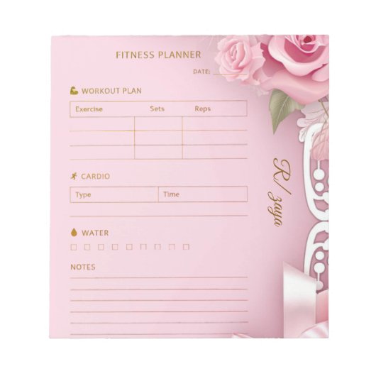 Bloc-note Planificateur de forme rose pastel or pâle (Devant)
