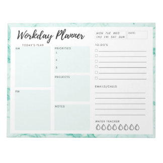 Bloc-note Planificateur de journée de travail en marbre vert