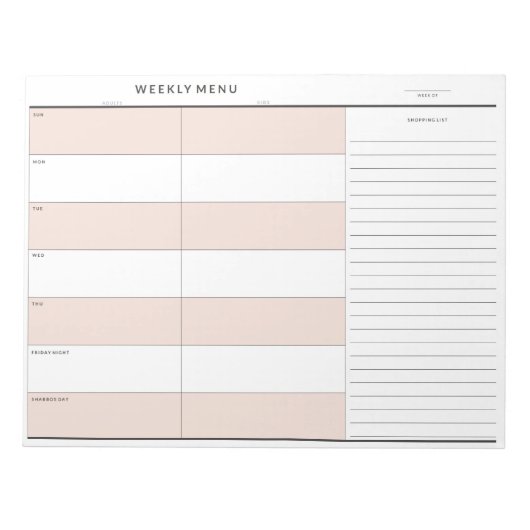 Bloc-note Planificateur de menu hebdomadaire (Devant)