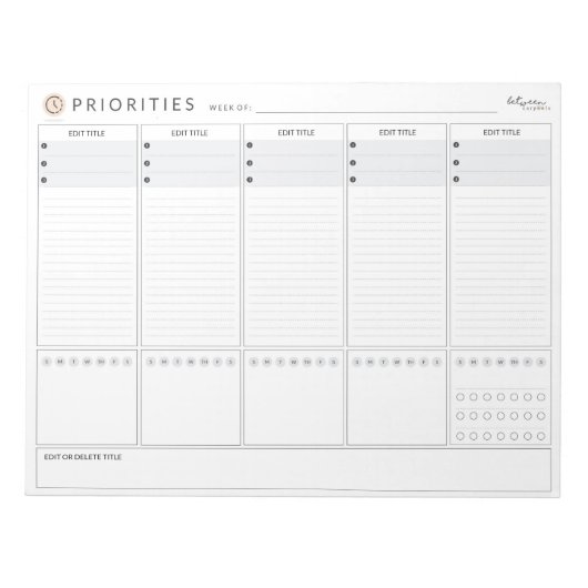 Bloc-note Planificateur de priorités hebdomadaires (Devant)