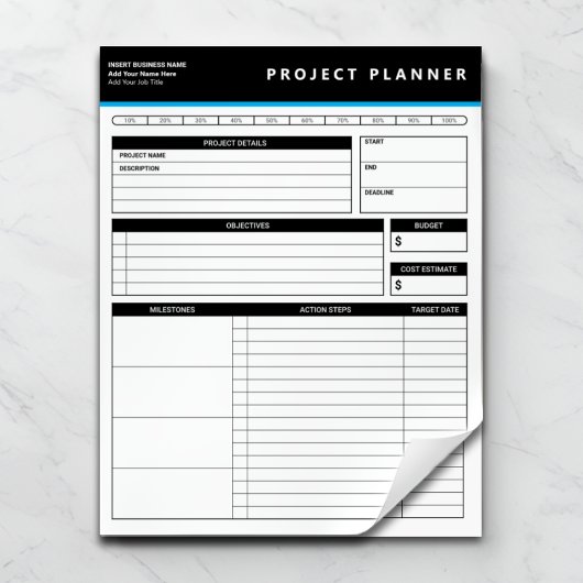 Bloc-note Planificateur de projet professionnel personnalisé