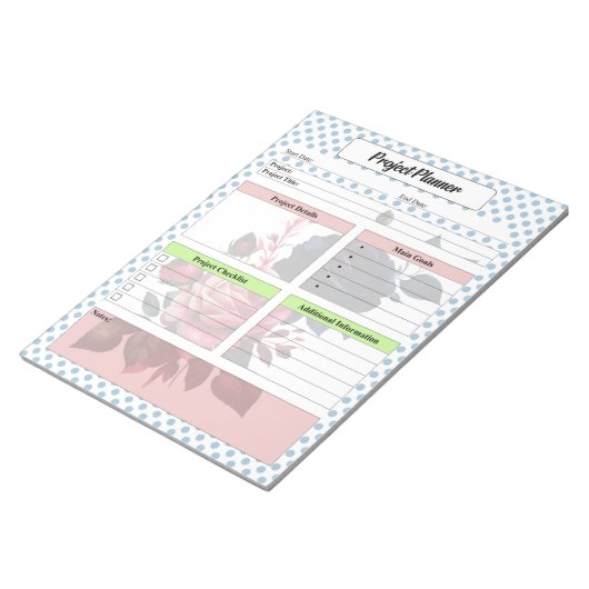 Bloc-note Planificateur de projets Roses rose et bleu (Incliné)