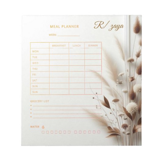 Bloc-note Planificateur de repas blanc or Aquarelle & pastel (Devant)
