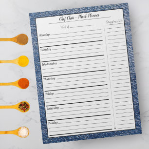 Bloc-note Planificateur de repas Blue Denim   Liste de cours