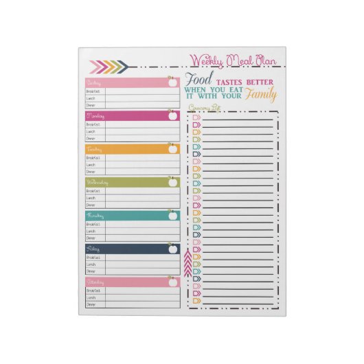 Bloc-note Planificateur de repas hebdomadaire (Tourné)