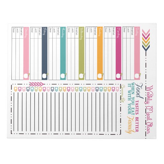 Bloc-note Planificateur de repas hebdomadaire (Devant)