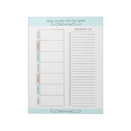 Bloc-note Planificateur de Repas Hebdomadaire Couleurs Clair (Tourné)