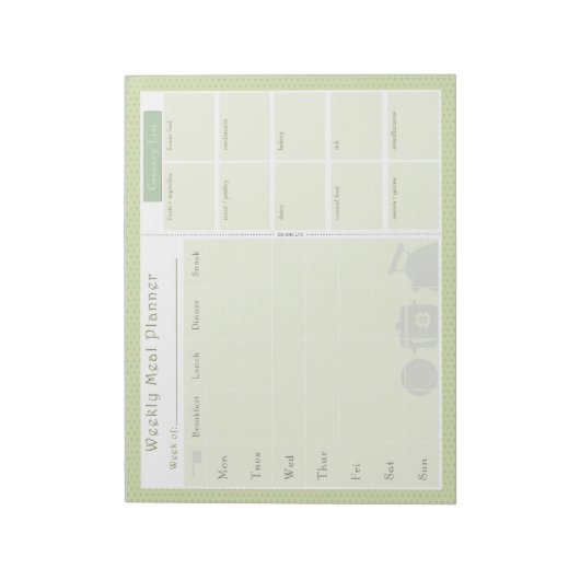 Bloc-note Planificateur de repas hebdomadaire Fleurs vertes (Tourné)