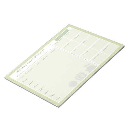 Bloc-note Planificateur de repas hebdomadaire Fleurs vertes (Incliné)