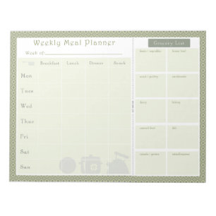 Bloc-note Planificateur de repas hebdomadaire Green Diamond